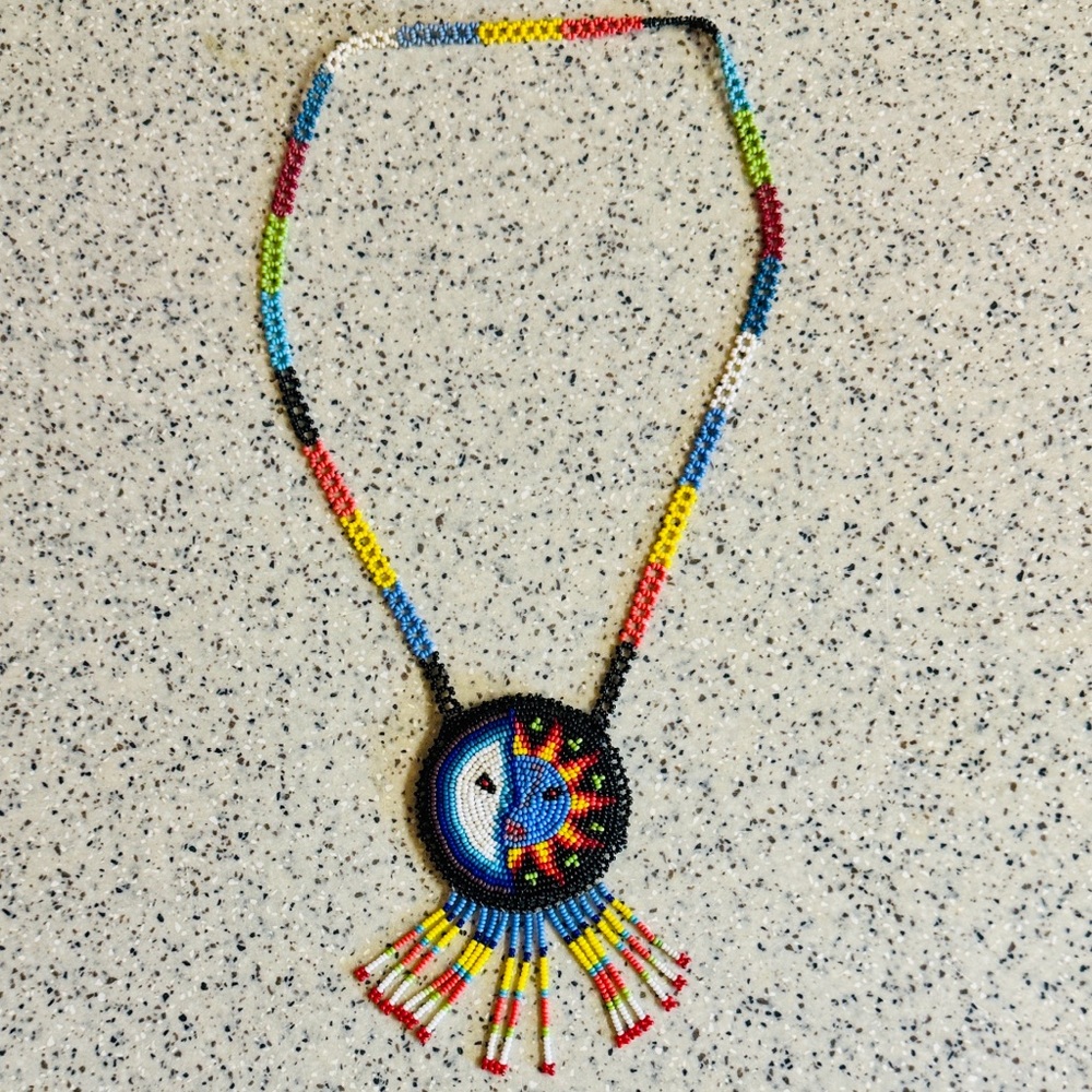 Handmade Celestial Festival Multicolor Beaded Sun & Moon Necklace